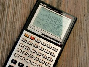 Calculator with a large number of calculation steps on it.